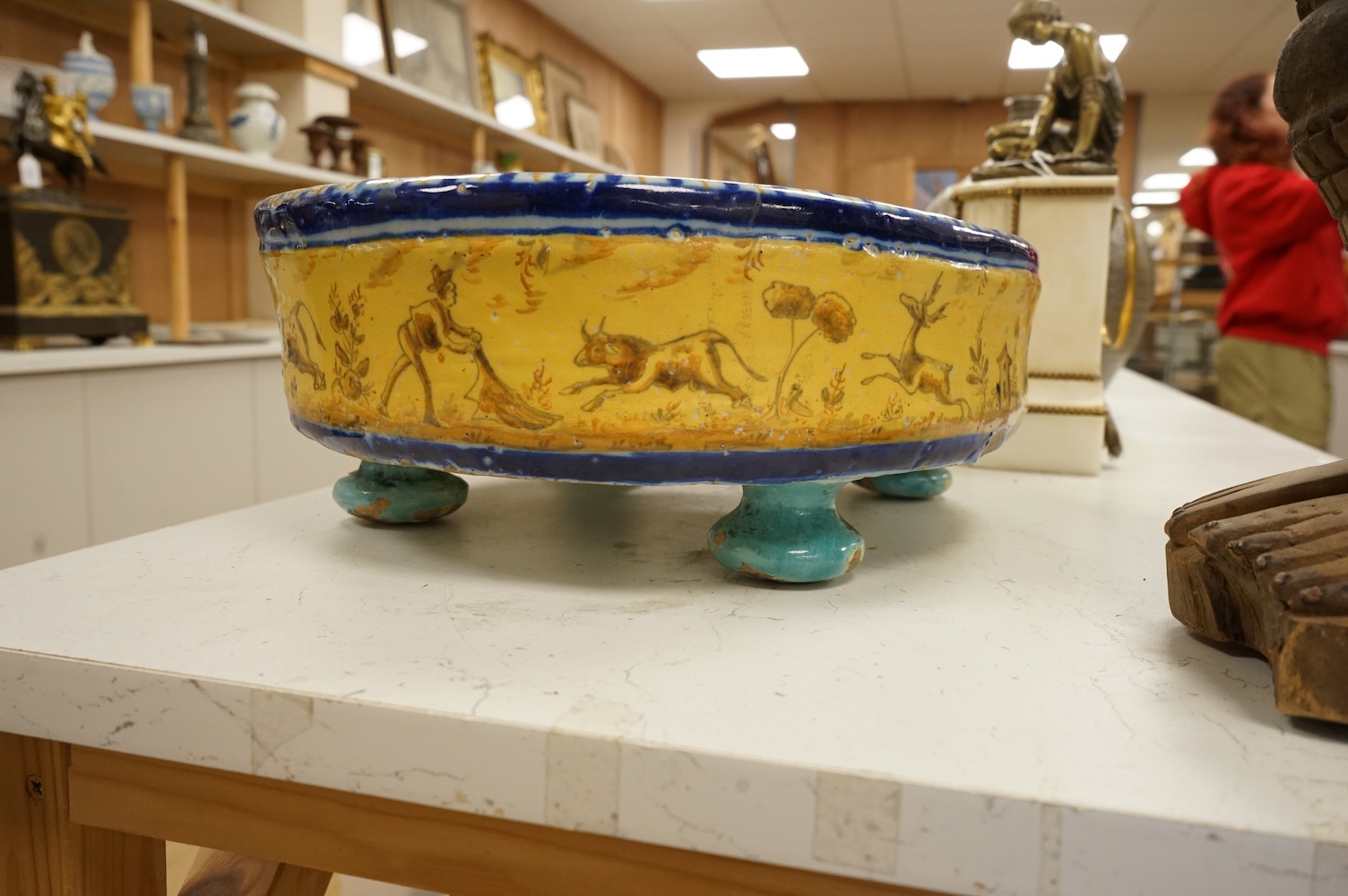 An early 20th century French faience oval footed dish, 44cm